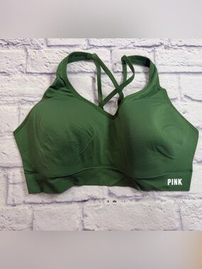 PINK Victoria's Secret Women's Strappy Sports Bra - Kelly Green & Pink. XL.